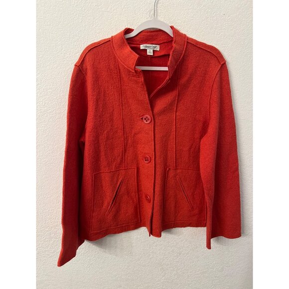 Coldwater Creek tangerine boiled wool blend button jacket women size; medium - Picture 3 of 7